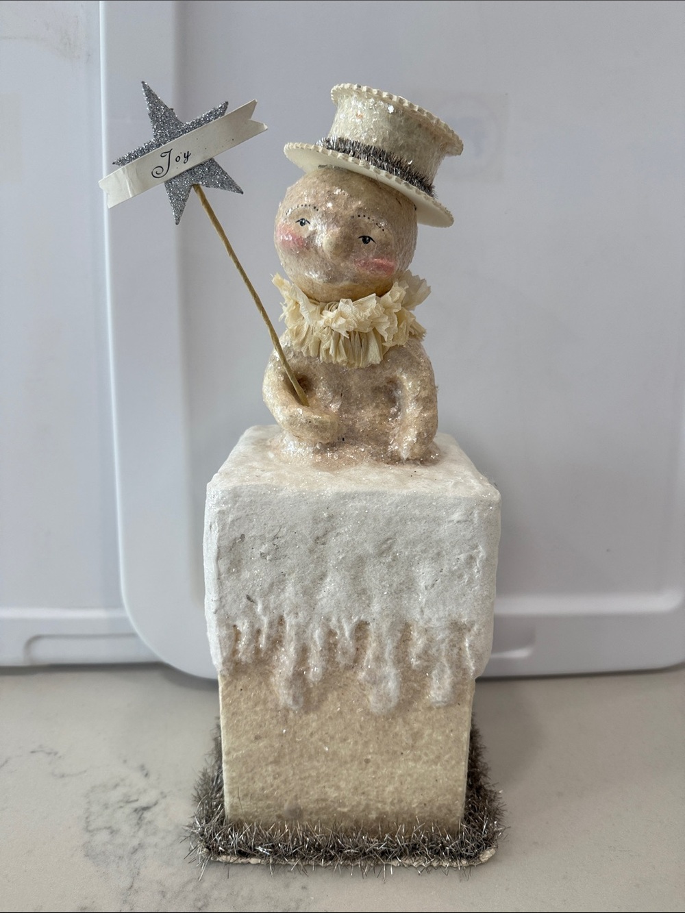 Ivory Glitter Snowman by Bethany Lowe with 'Joy' Star